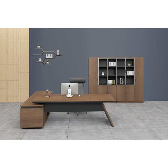 PROLINE Γραφείο 200x90/200x50cm Δεξιά Γωνία  Απόχρωση Καρυδί Δρυς - Μαύρο