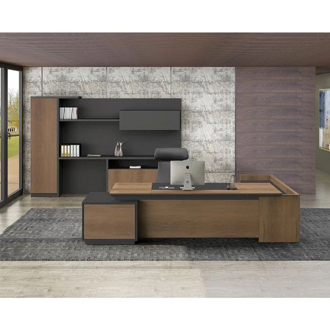 PROLINE Γραφείο 220x90/200x40 cm Αριστερή Γωνία Απόχρωση Καρυδί Δρυς - Μαύρο