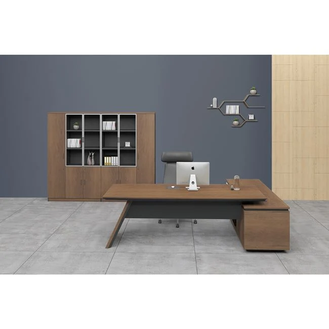 PROLINE Γραφείο 240x95/200x50cm Αριστερή Γωνία Απόχρωση Καρυδί Δρυς - Μαύρο