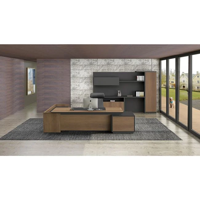 PROLINE Γραφείο 220x90/200x40cm Δεξιά Γωνία Απόχρωση Καρυδί Δρυς - Μαύρο