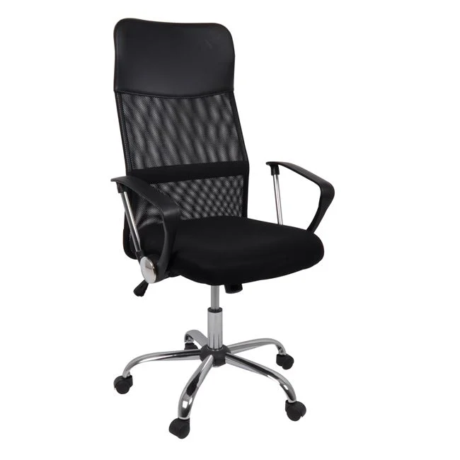 Πολυθρόνα Γραφείου 61x63x110/120cm Διευθυντή, Βάση Χρώμιο, Pu Μαύρο, Mesh Μαύρο