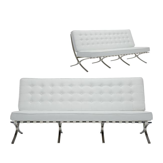 Καναπές BARCELONA 3Θέσιος Inox - Pu Άσπρο,184x83x84cm.