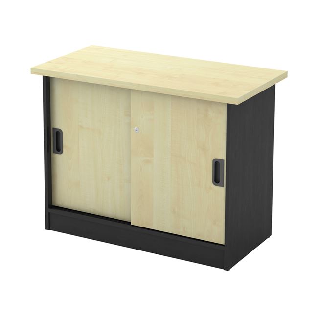 ΝΤΟΥΛΑΠΙ-Α Γραφείου 90x45x70cm Πλαϊνό, 2 Φύλλα Συρόμενα, 2 Ράφια, Απόχρωση Dark Grey - Beech