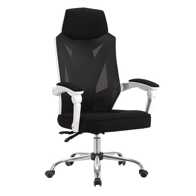 Πολυθρόνα Relax Γραφείου Διευθυντή 65x64x118/126cm, Βάση Χρώμιο, PP Άσπρο, Mesh Μαύρο