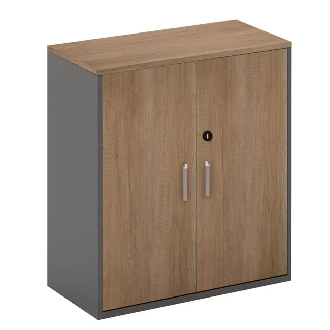 PROLINE Ντουλάπι Γραφείου 80x40x75cm Χαμηλό, Δίφυλλο, 2 ράφια, Απόχρωση Καρυδί Δρυς - Μαύρο