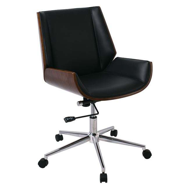 Πολυθρόνα Γραφείου  65x66x87/95cm Μέταλλο Χρώμιο Καρυδί - Pu Μαύρο