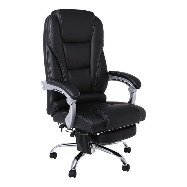 Massage Relax Πολυθρόνα Γραφείου 68x64-135x118/127cm Διευθυντή, Βάση Χρώμιο με Υποπόδιο, Pu Μαύρο
