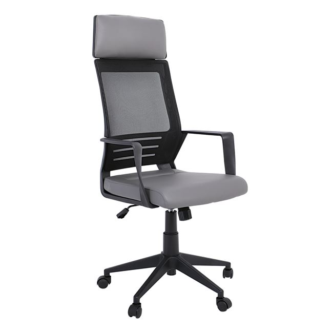 Πολυθρόνα Γραφείου Διευθυντή 58x62x116/126cm  Mesh Μαύρο - Pu Γκρι