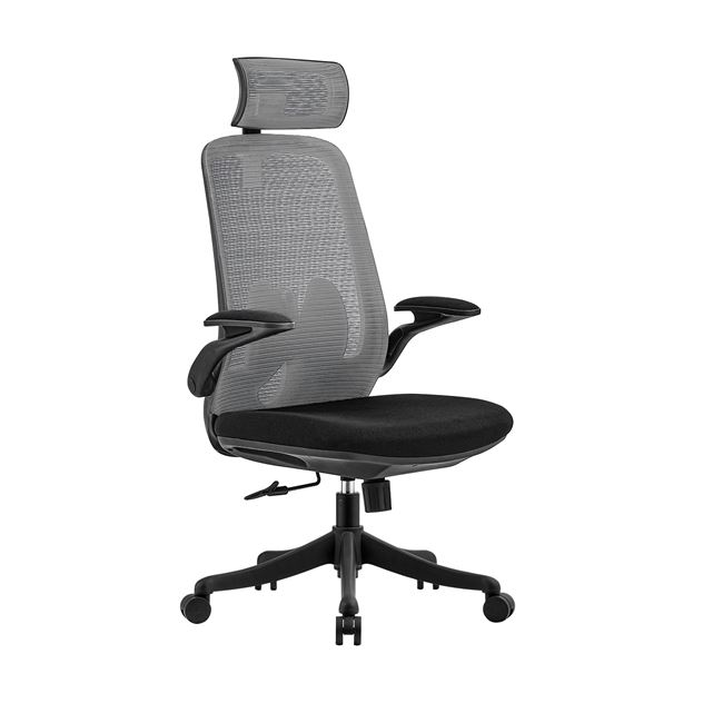 Πολυθρόνα Γραφείου Διευθυντή 72x63x113/123cm, Mesh Γκρι, Ύφασμα Μαύρο