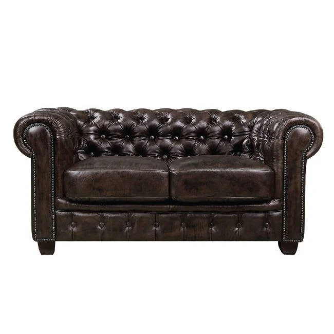 Καναπές CHESTERFIELD Birmingham 2Θέσιος,Δέρμα Απόχρωση Καφέ 155x91x74cm