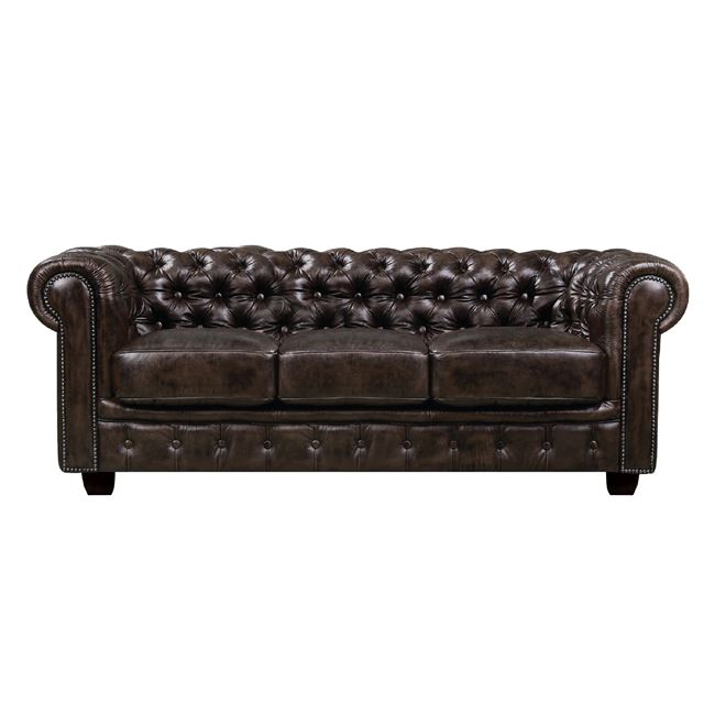 Καναπές CHESTERFIELD Birmingham 3Θέσιος,Δέρμα Απόχρωση Καφέ,201x92x74cm