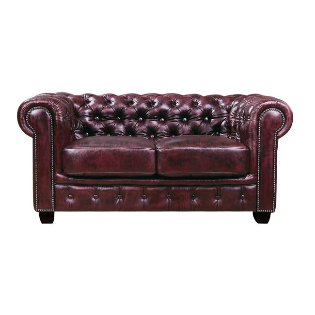 Καναπές CHESTERFIELD Birmingham 2Θέσιος Δέρμα Antique Red 155x91x74cm