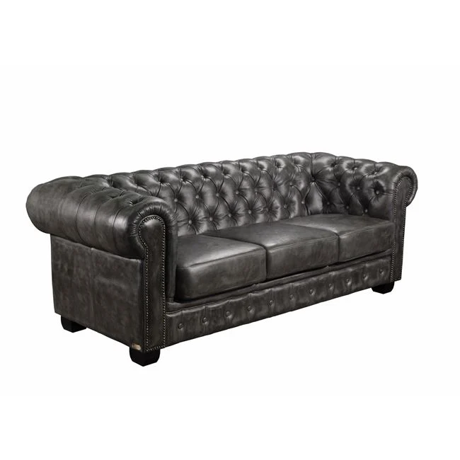 Καναπές CHESTERFIELD Birmingham 3Θέσιος,Δέρμα Antique Grey 201x92x74cm