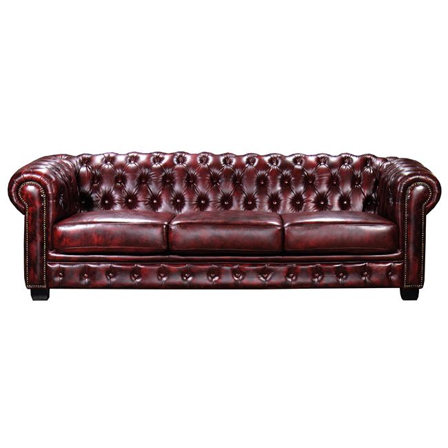 Καναπές CHESTERFIELD Birmingham 4Θέσιος ,Δέρμα Antique Red 241x92x74cm